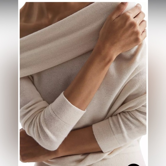 Reiss Sutton Wool blend off the shoulder cream midi dress size L - Picture 5 of 10